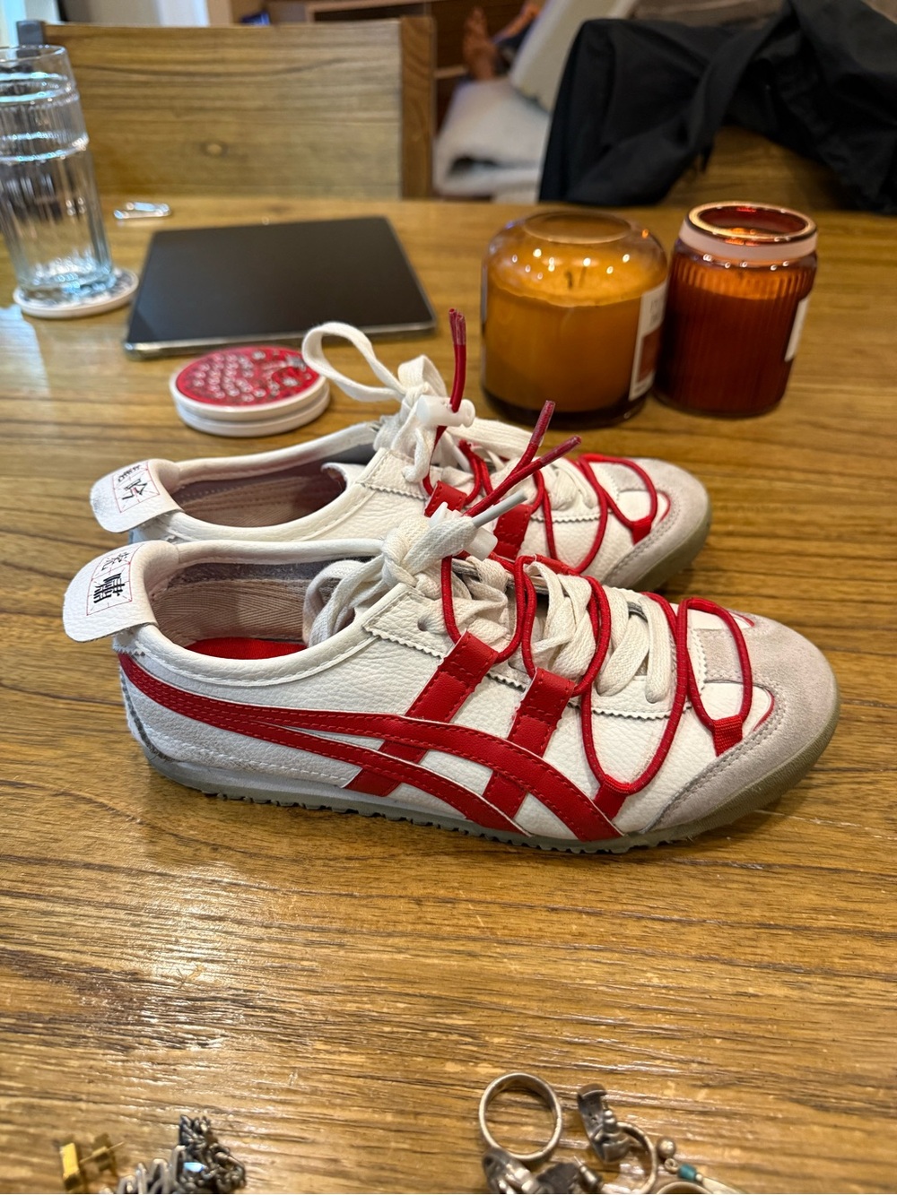 Onitsuka Tiger by Asics White Sneakers with Red Stripes